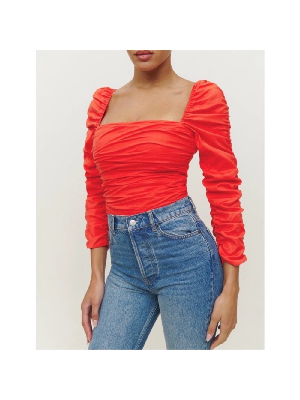 Reformation Joi Ruched Top in Red Paprika